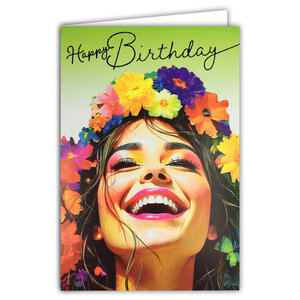 Carte FLUO Happy Birthday avec Enveloppe 12x17,5cm Pour Jeune Fille Femme Fleurs