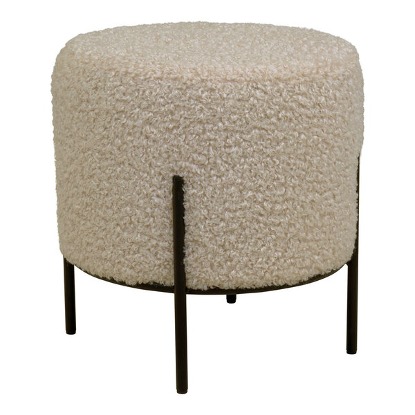 Pouf en fausse peau d'agneau marron clair aux pieds noirs Ø 35 5 x 37 cm