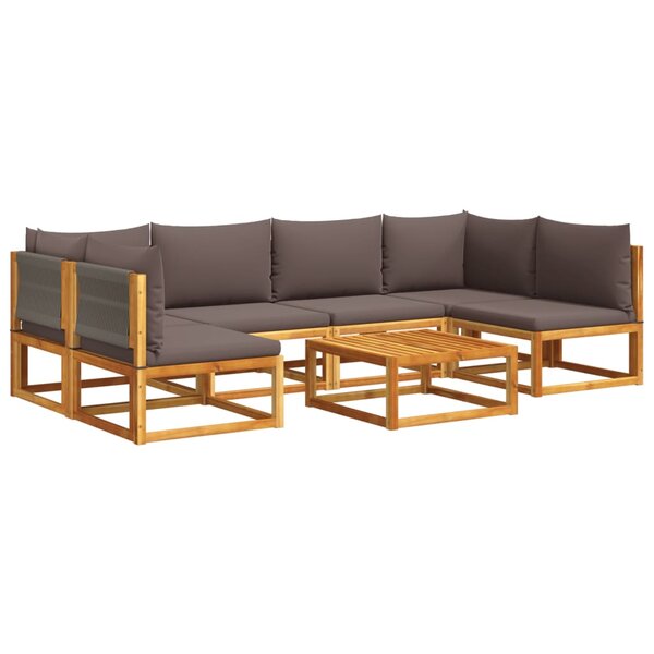 vidaXL Salon de jardin avec coussins 7 Pièces bois massif d'acacia