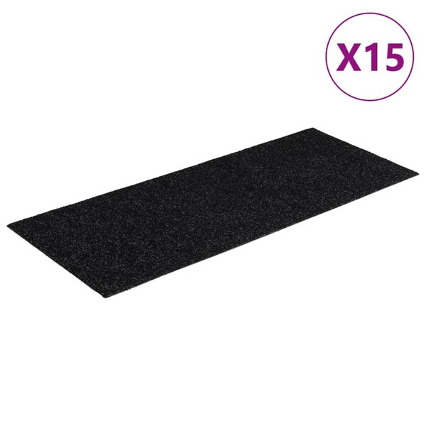 vidaXL Tapis d'escalier autocollants Rectangulaire 15 Pièces 60x25cm Noir