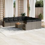 vidaXL Salon de jardin avec coussins 12 Pièces gris résine tressée