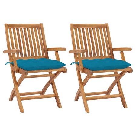 vidaXL Chaises de jardin 2 Pièces avec coussins bleu clair Teck massif