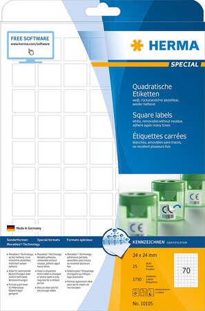 Boite de 1750 étiquettes universelles special 24 x 24 mm amovibles blanc herma