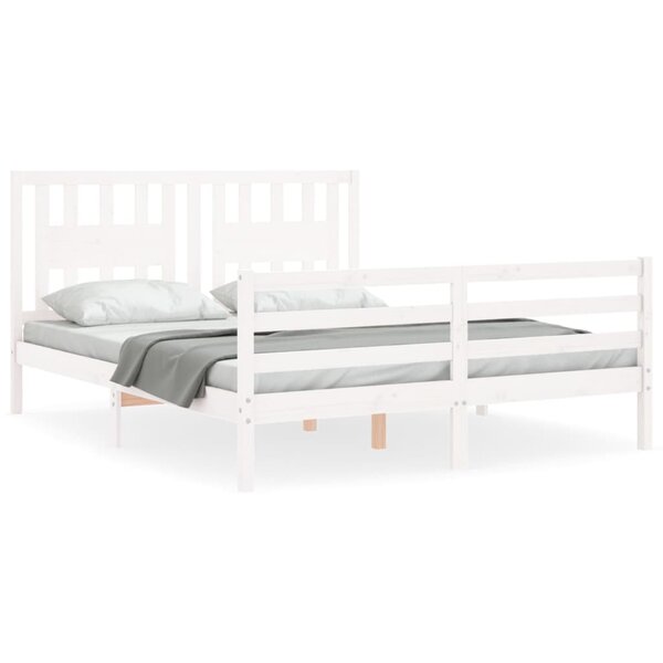 vidaXL Cadre de lit avec tête de lit blanc 160x200 cm bois massif