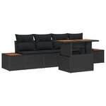 vidaXL Ensemble de salle à manger 5 pièces de jardin avec coussins noir poly rotin acacia