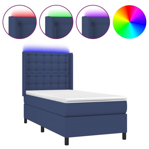 vidaXL Sommier à lattes de lit matelas et LED Bleu 100x200 cm Tissu