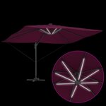 vidaXL Parasol déporté Roma de avec LED Rouge Bordeaux 352x251x265 cm Aluminium
