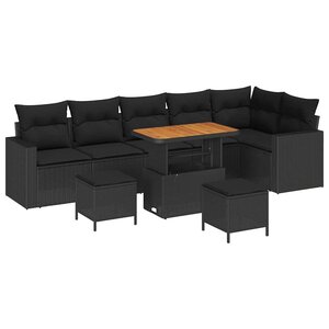 vidaXL Ensemble de canapé de jardin 9 Pièces Noir polyrotin