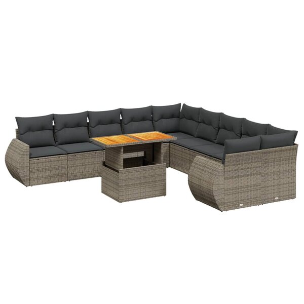 vidaXL Salon de jardin 11 Pièces avec coussins gris résine tressée
