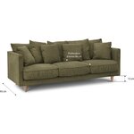 Canapé fixe 4 places CONSTANCE - Tissu vert - Pied en bois massif - 212 x 87 x 93 cm