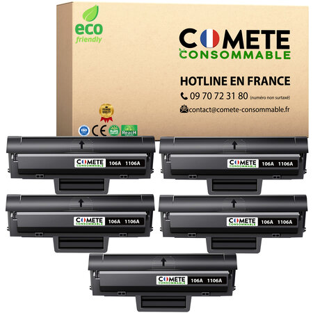 COMETE, Marque française - 106A W1106A - Pack de 5 Toner Compatible HP 106A W1106A - pour Toner HP 106A 07a 107r 108a 108w MFP 135a 135r 135w 137fnw(1 Noir) (Noir x5)