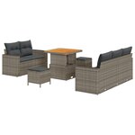 Ensemble de Canapé de Jardin 8 Pièces avec Coussins Gris en Rattan Poly Acacia