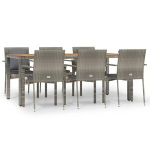 vidaXL Ensemble à manger jardin et coussins 7 Pièces gris rotin