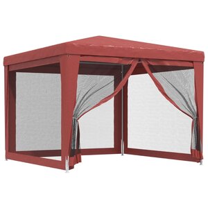 vidaXL Tente de fête avec 4 parois latérales en maille Rouge 3x3m PEHD