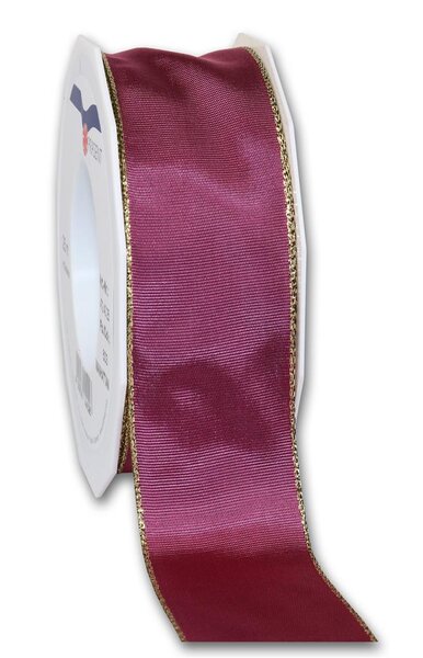Ruban de soie avec bordure doré manhattan 25-m-rouleau 40 mm