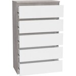 Commode CHELSEA 5 tiroirs - 77 2 x 42 2 x 128 1 - optique béton clair KILOX et blanc mat