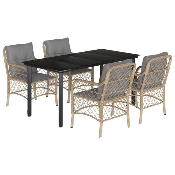 vidaXL Ensemble à manger de jardin coussins 5 Pièces mélange beige rotin