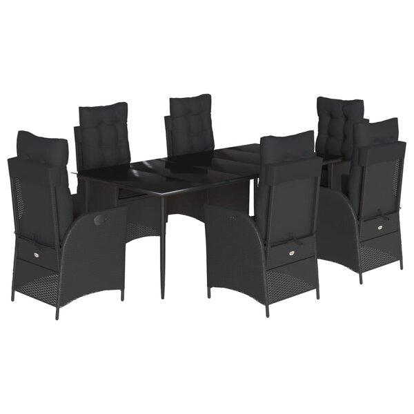 vidaXL Ensemble à manger de jardin coussins 7Pièces Noir Résine tressée
