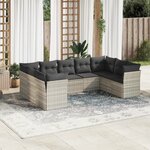 vidaXL Salon de jardin 9 Pièces avec coussins gris clair résine tressée