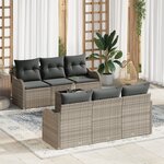 Ensemble de Canapé de Jardin 7 Pièces avec Coussins Gris Clair Poly Rattan