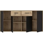 Buffet Particules mélaminé - chêne et noir - 4 portes + 2 tiroirs - 162 3 x 34 2 x 81 7 cm