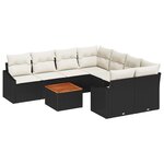 vidaXL Ensemble de canapé de jardin 9 pièces avec coussins noir en poly rattan