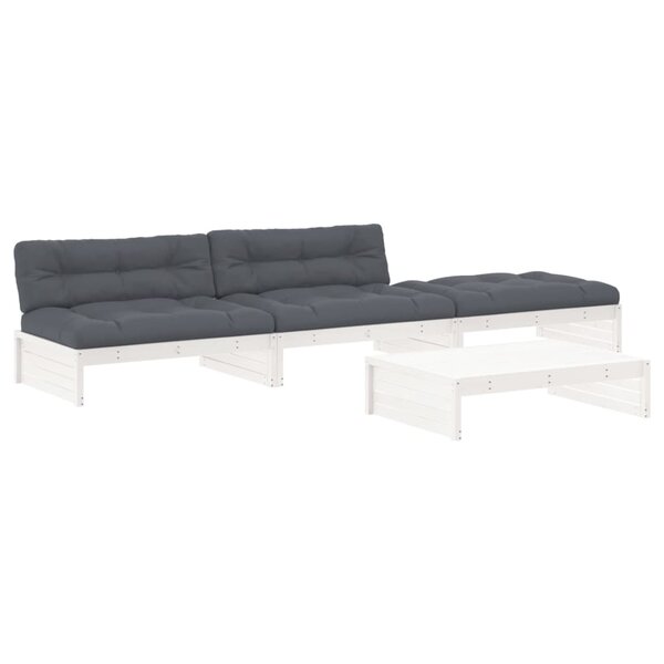 vidaXL Salon de jardin 4 Pièces avec coussins blanc bois massif