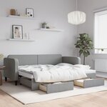 vidaXL Lit de jour avec gigogne et tiroirs gris clair 80x200 cm tissu