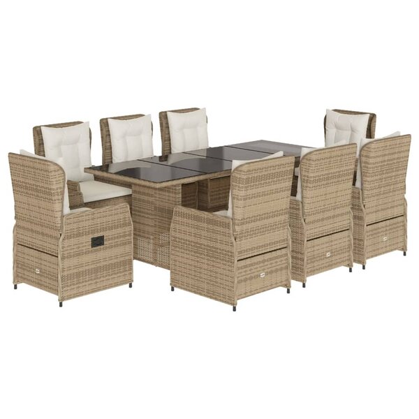 vidaXL Ensemble à manger de jardin et coussins 9 Pièces beige Poly rotin