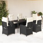 vidaXL Ensemble à manger de jardin coussins 7Pièces Noir Résine tressée