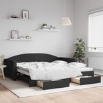vidaXL Lit de jour avec gigogne et tiroirs noir 100x200 cm tissu