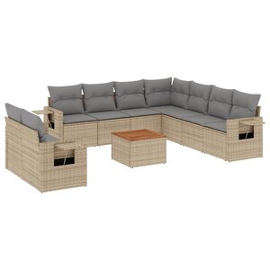 vidaXL Salon de jardin avec coussins 10 Pièces beige résine tressée