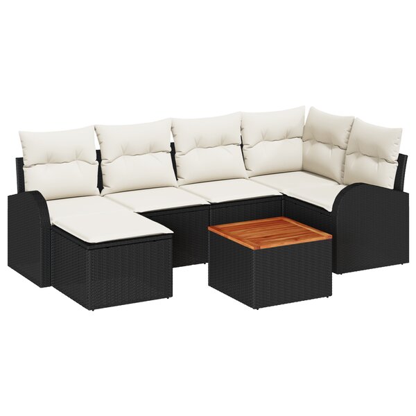 vidaXL Canapés de Jardin 7 Pièces avec Coussins Noir Poly Rattan Acacia