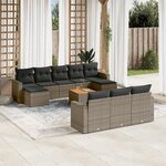 vidaXL Salon de jardin 11 Pièces avec coussins gris résine tressée