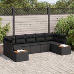 vidaXL Canapé de jardin 7 pièces avec coussins noir poly rotin acacia
