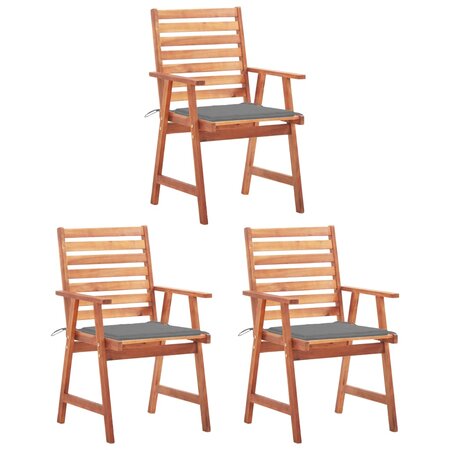 vidaXL Chaises à dîner d'extérieur 3 Pièces avec coussins Acacia massif