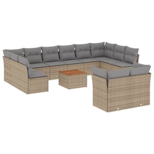 vidaXL Salon de jardin et coussins 13 Pièces mélange beige résine tressée