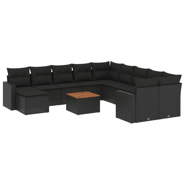 vidaXL Salon de jardin 12 Pièces avec coussins noir résine tressée