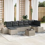 vidaXL Ensemble de canapé de jardin 8 pièces avec coussins gris en poly rattan