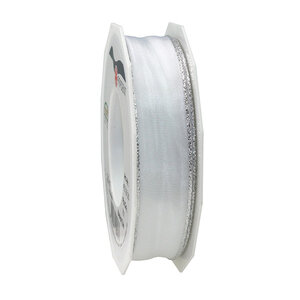 Ruban de soie avec bordure doré manhattan 25-m-rouleau 25 mm blanc/argent