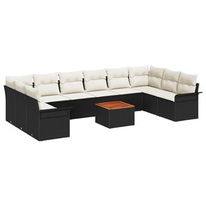 vidaXL Ensemble de canapé de jardin 11 Pièces Noir et Crème polyrotin