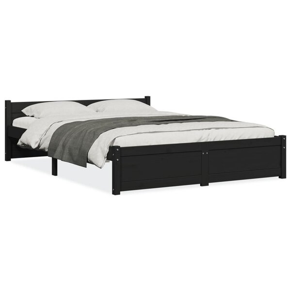 vidaXL Cadre de lit Noir Bois massif 135x190 cm Double