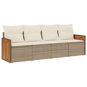 vidaXL Salon de jardin avec coussins 4 Pièces beige résine tressée