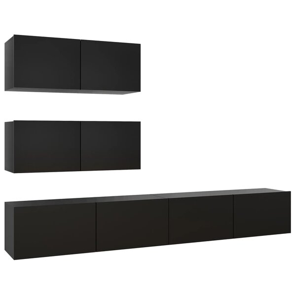 vidaXL Ensemble de meuble TV 4 Pièces Noir Bois d'ingénierie