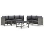 vidaXL Salon de jardin 6 Pièces avec coussins Résine tressée Gris