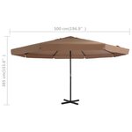 vidaXL Parasol d'extérieur avec poteau en aluminium 500 cm Taupe