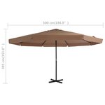 vidaXL Parasol d'extérieur avec mât en aluminium 500 cm taupe