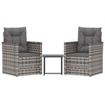 vidaXL Mobilier d'extérieur 3 Pièces avec coussins Résine tressée Gris