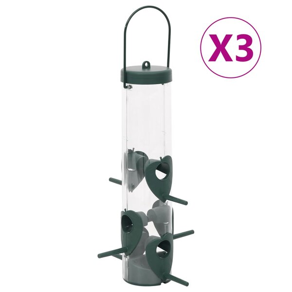 vidaXL Mangeoires pour oiseaux 3 Pièces vert foncé 17x17x32 cm