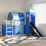 vidaXL Lit superposé sans matelas avec toboggan et rideaux 90x200 cm